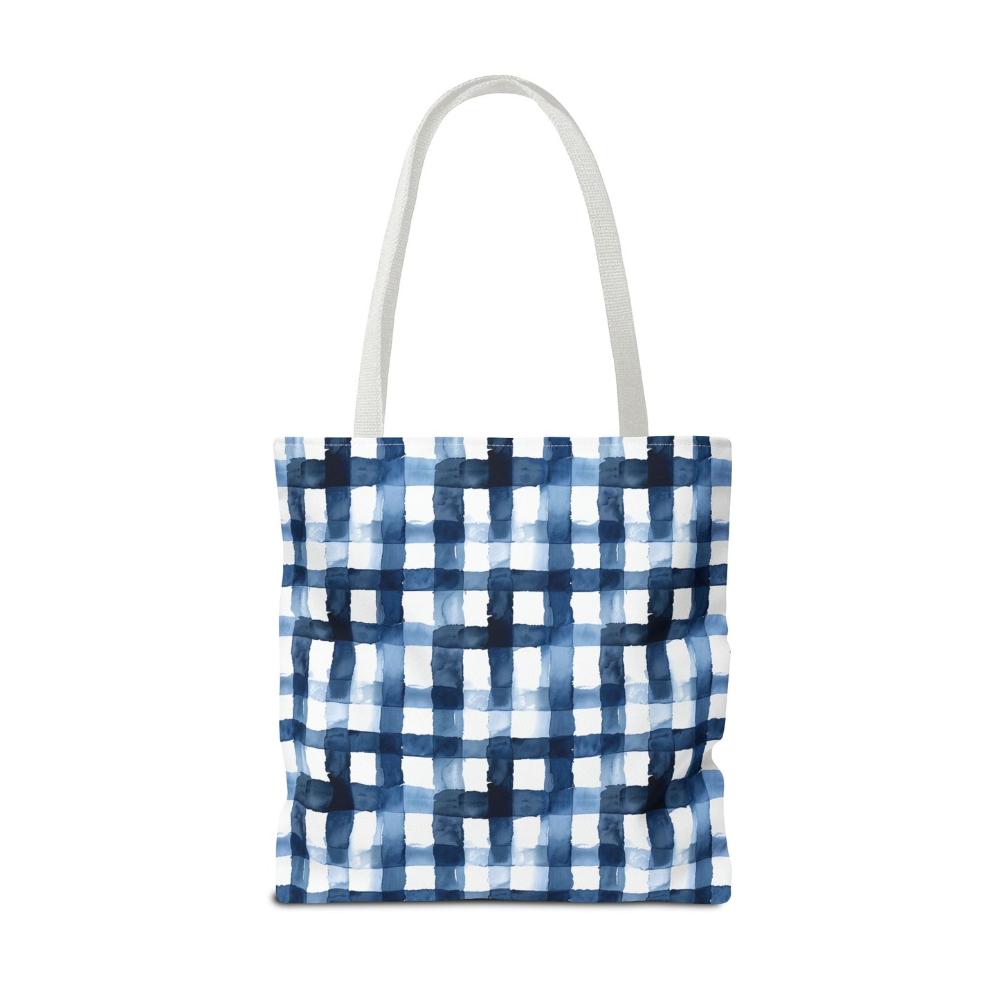Blue Watercolor Plaid Tote Bag — Navy Check Pattern All-Over Print