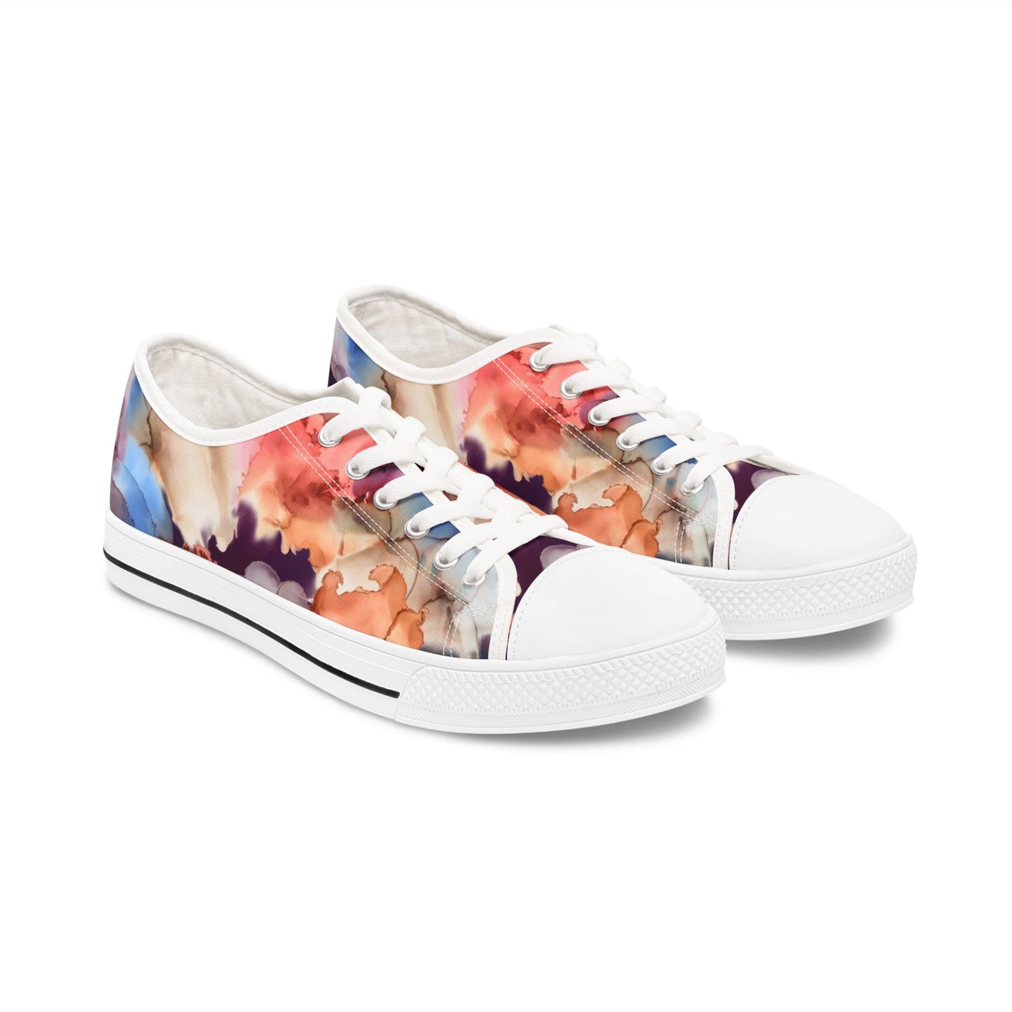 Abstract Watercolor Floral Low Top Sneakers — Women's Artistic Canvas Shoes