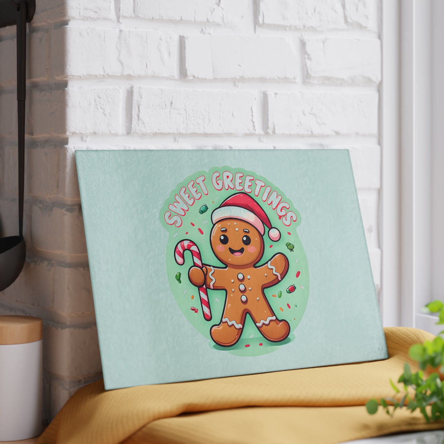 Glass Cutting Board – 'Sweet Greetings' Gingerbread Holiday Kitchen Board
