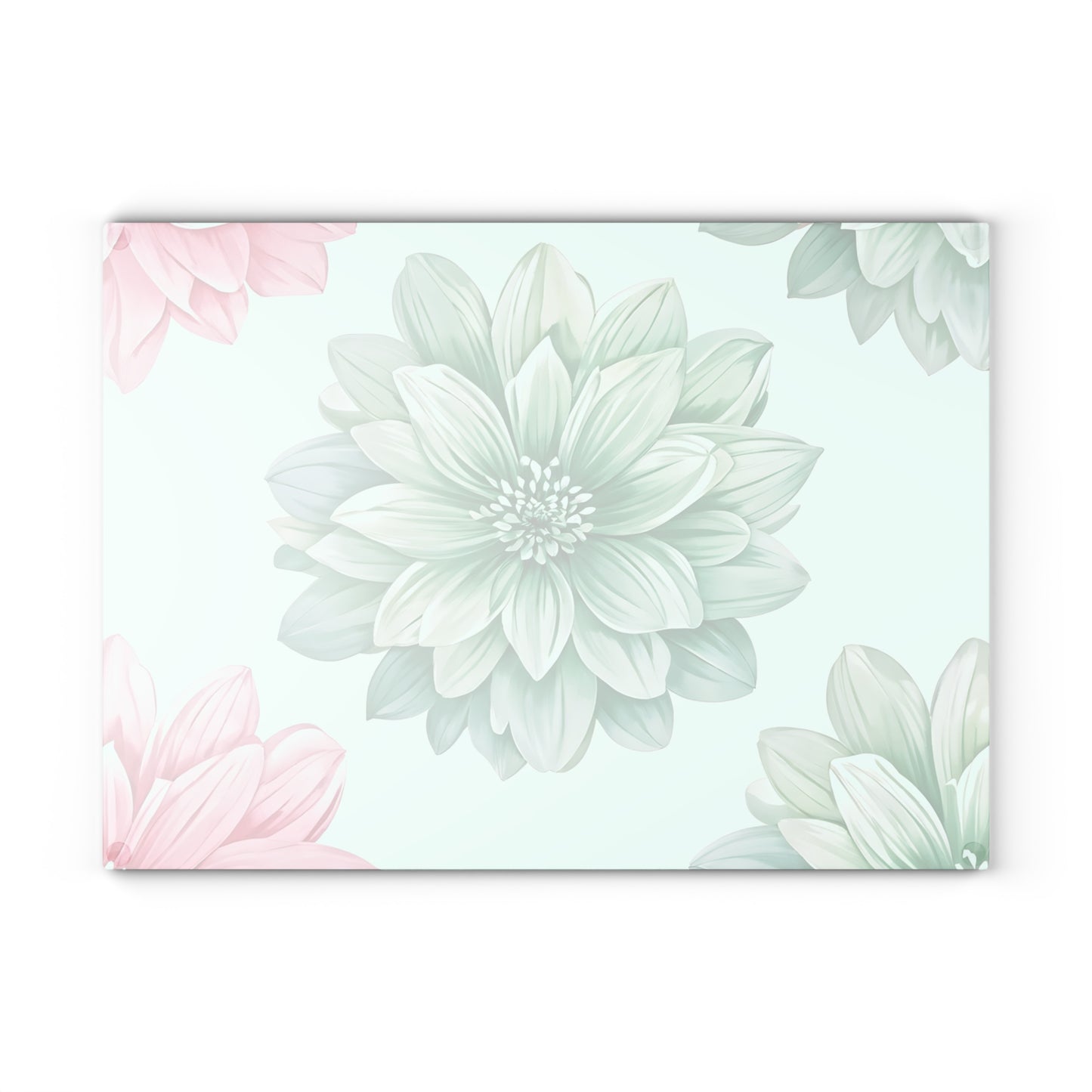 Glass Cutting Board — Pastel Succulent Floral Design (Mint & Pink)