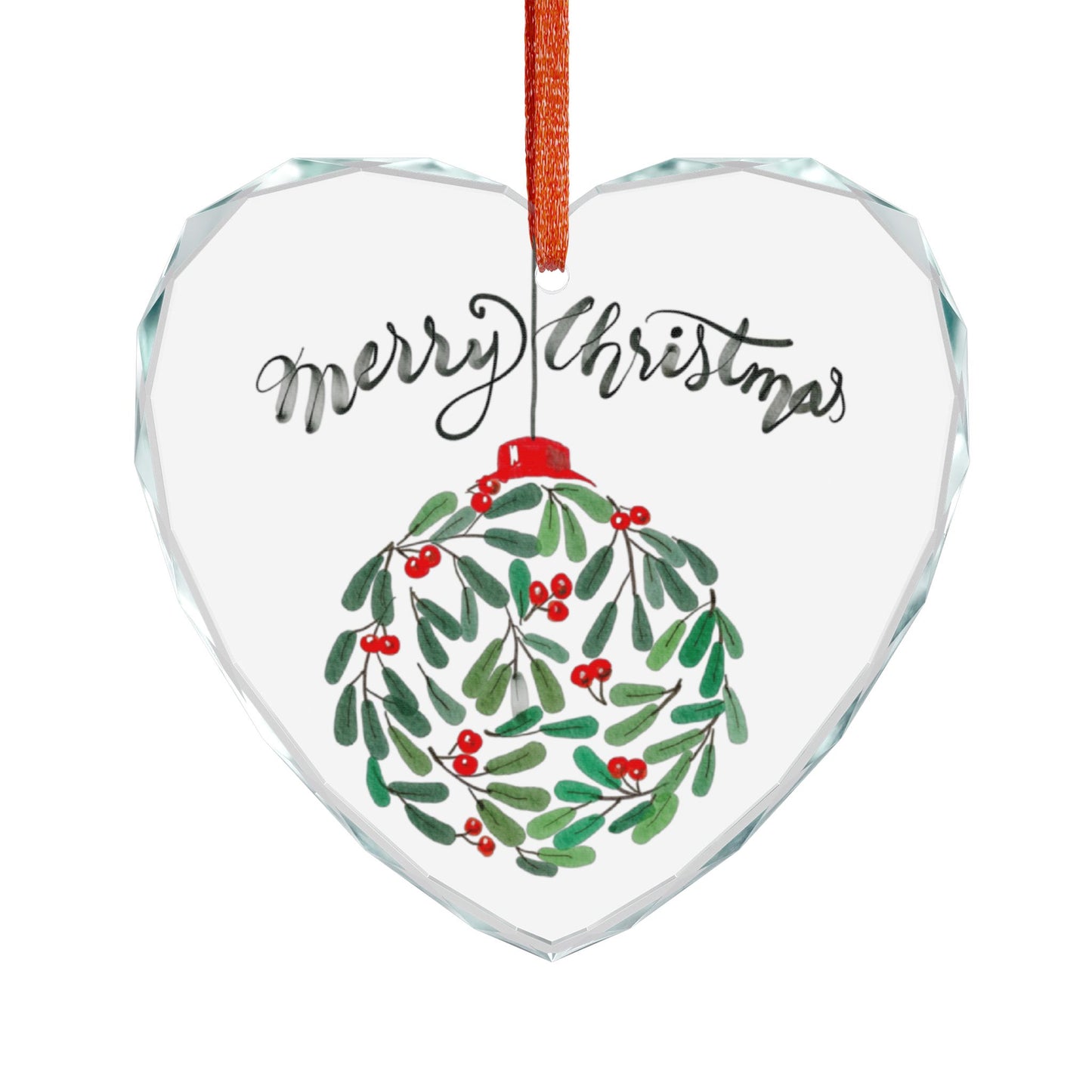 Christmas Heart Crystal Ornament – Merry Christmas Mistletoe Glass Decoration