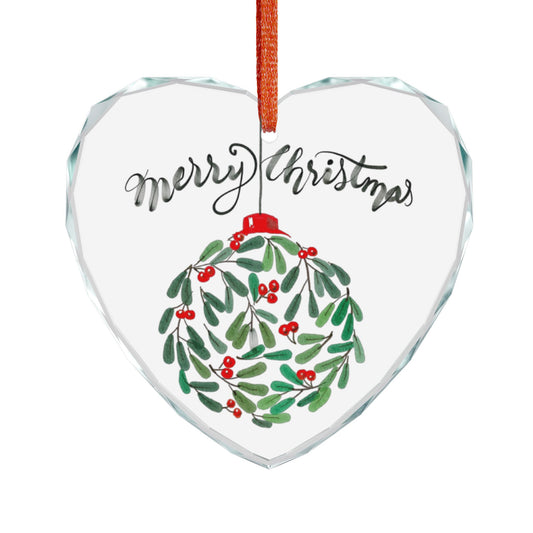 Christmas Heart Crystal Ornament – Merry Christmas Mistletoe Glass Decoration