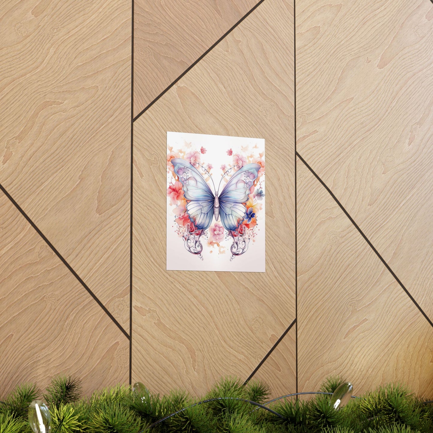Butterfly Watercolor Wall Poster — Floral Pastel Matte Vertical Print