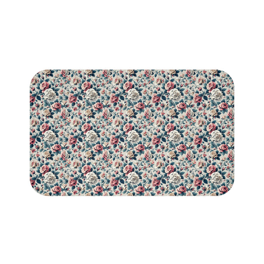 Chic Floral Bath Mat, Vintage-Style Bathroom Decor, Non-Slip Mat, Housewarming Gift, Bohemian Home Accent