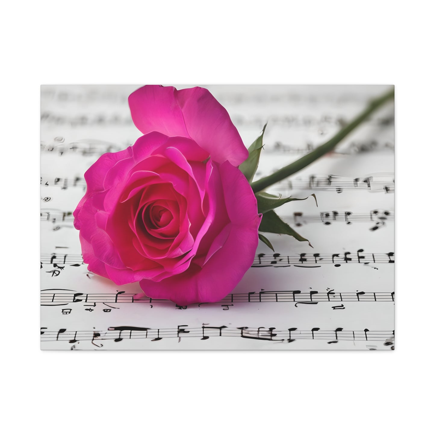Stretched Canvas Art Print, Classic Rose on Sheet Music, Floral Wall Decor, Home Decoration, Gift for Music Lovers