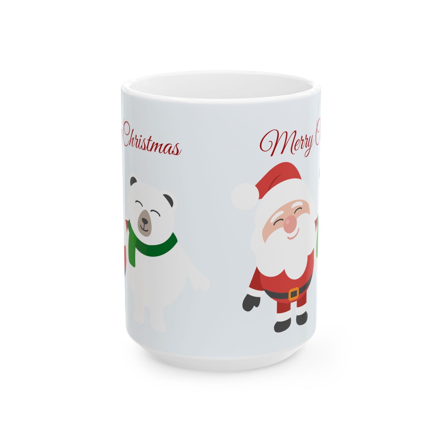 Christmas Santa & Polar Bear Ceramic Mug (11oz/15oz) — "Merry Christmas" Holiday Coffee Cup
