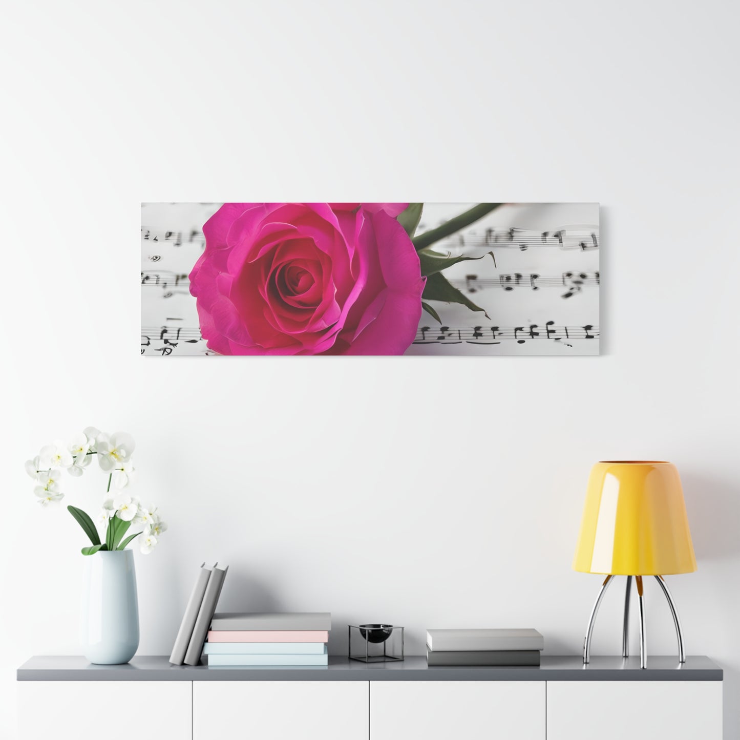 Stretched Canvas Art Print, Classic Rose on Sheet Music, Floral Wall Decor, Home Decoration, Gift for Music Lovers