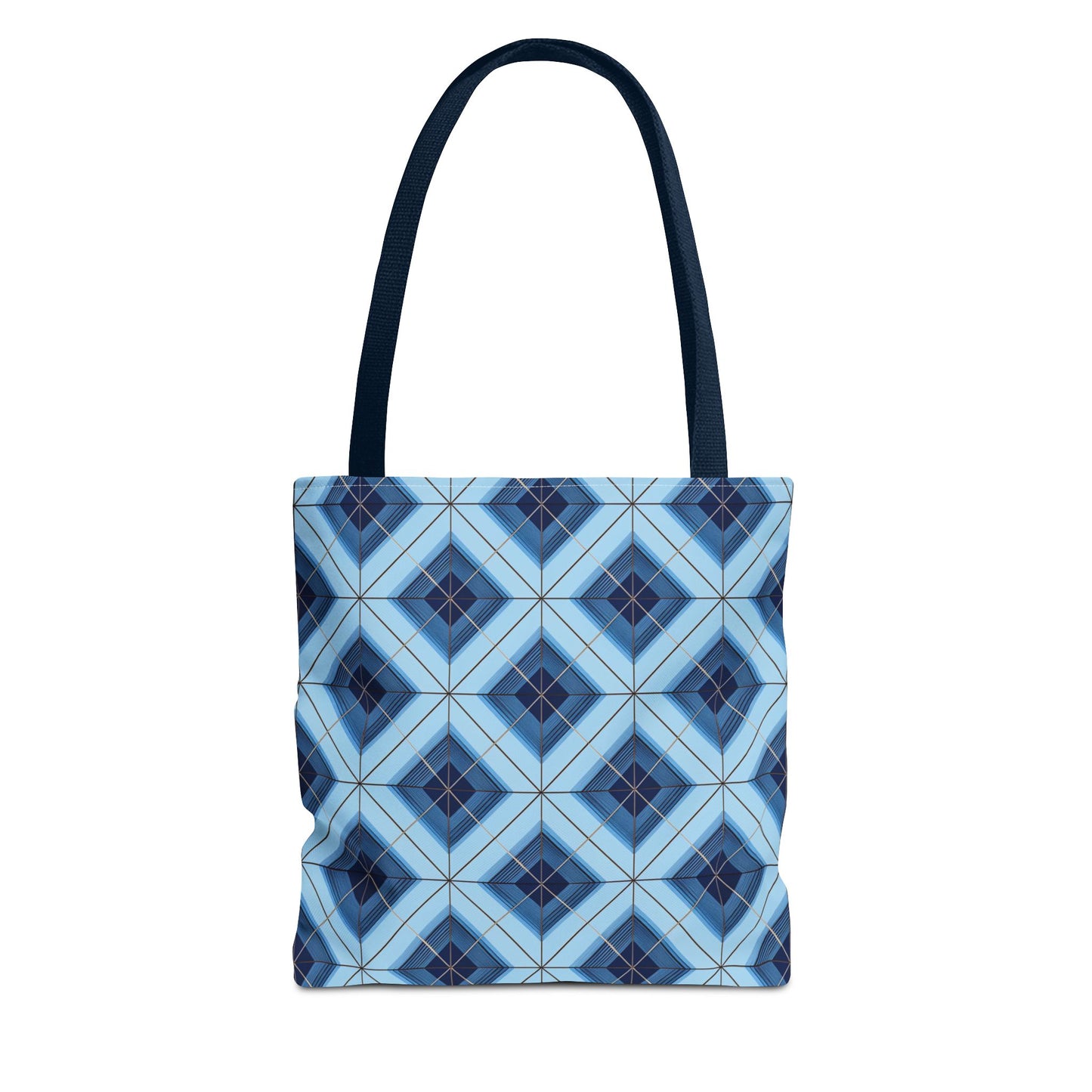 Blue Geometric Tote Bag — Repeating Diamond Pattern AOP