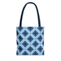 Blue Geometric Tote Bag — Repeating Diamond Pattern AOP