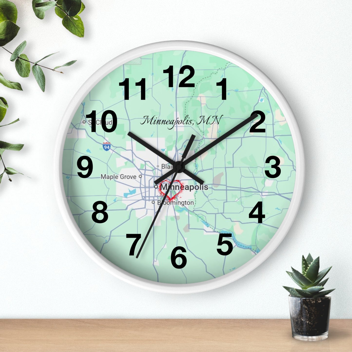 Personalized Map Wall Clock, Custom Home Decor, Minneapolis Gift, Modern Clock, Unique Housewarming, Wall Art, Office Decor