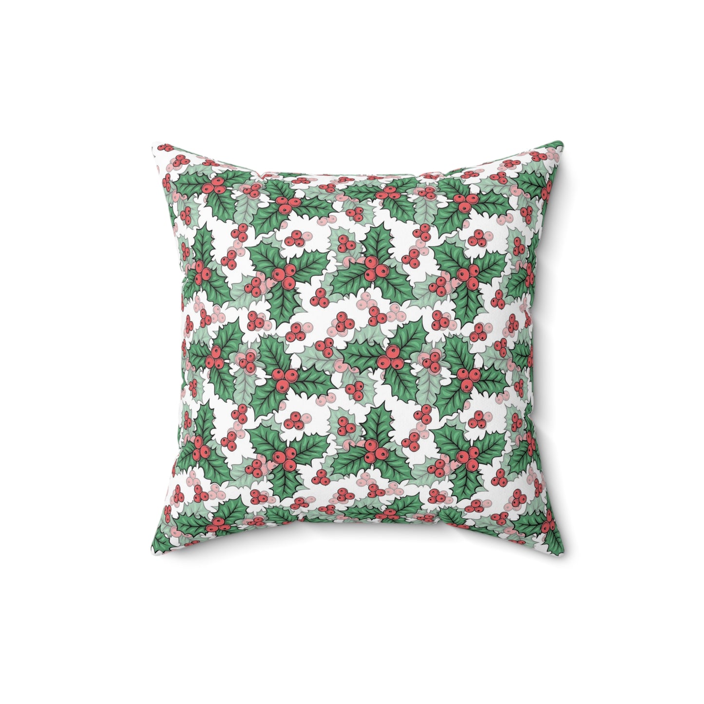 Festive Holly Square Pillow - Cozy Holiday Decor, Throw Cushion, Christmas Gift, Home Accent, Decorative Pillow