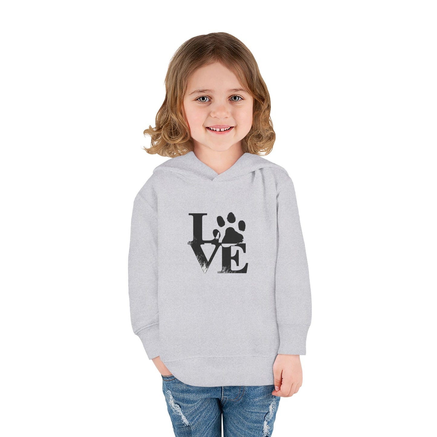 Paw Print Love Toddler Fleece Hoodie, Cute Kids Sweatshirt, Animal Lover Gift, Pet Lover Apparel, Cozy Toddler Hoodie
