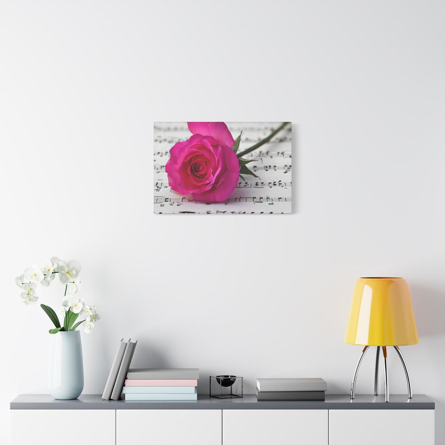Stretched Canvas Art Print, Classic Rose on Sheet Music, Floral Wall Decor, Home Decoration, Gift for Music Lovers