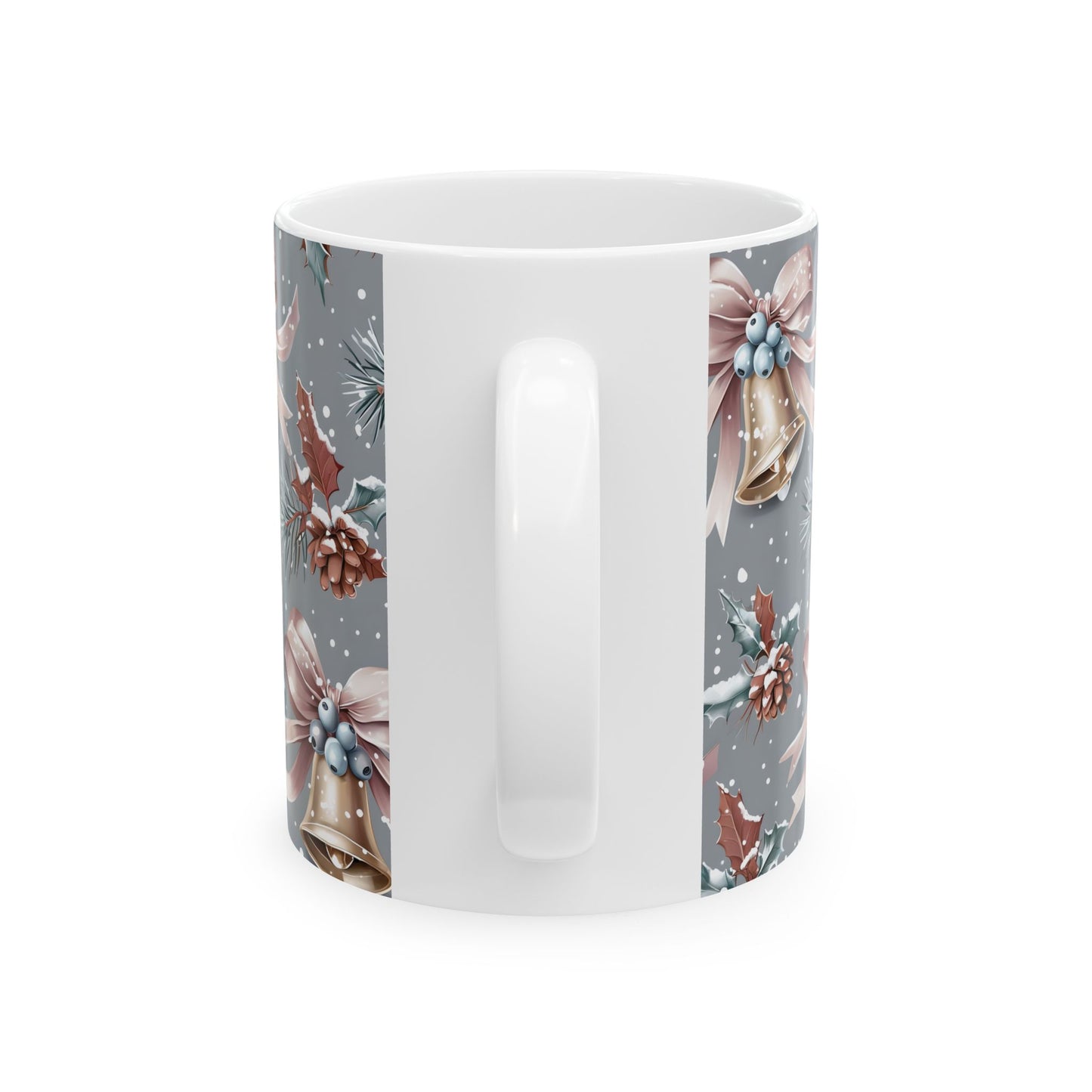 Festive Holiday Ceramic Mug, Christmas Gift, Winter Decor, Bell Design, Cozy Coffee Cup, Seasonal Beverage Container