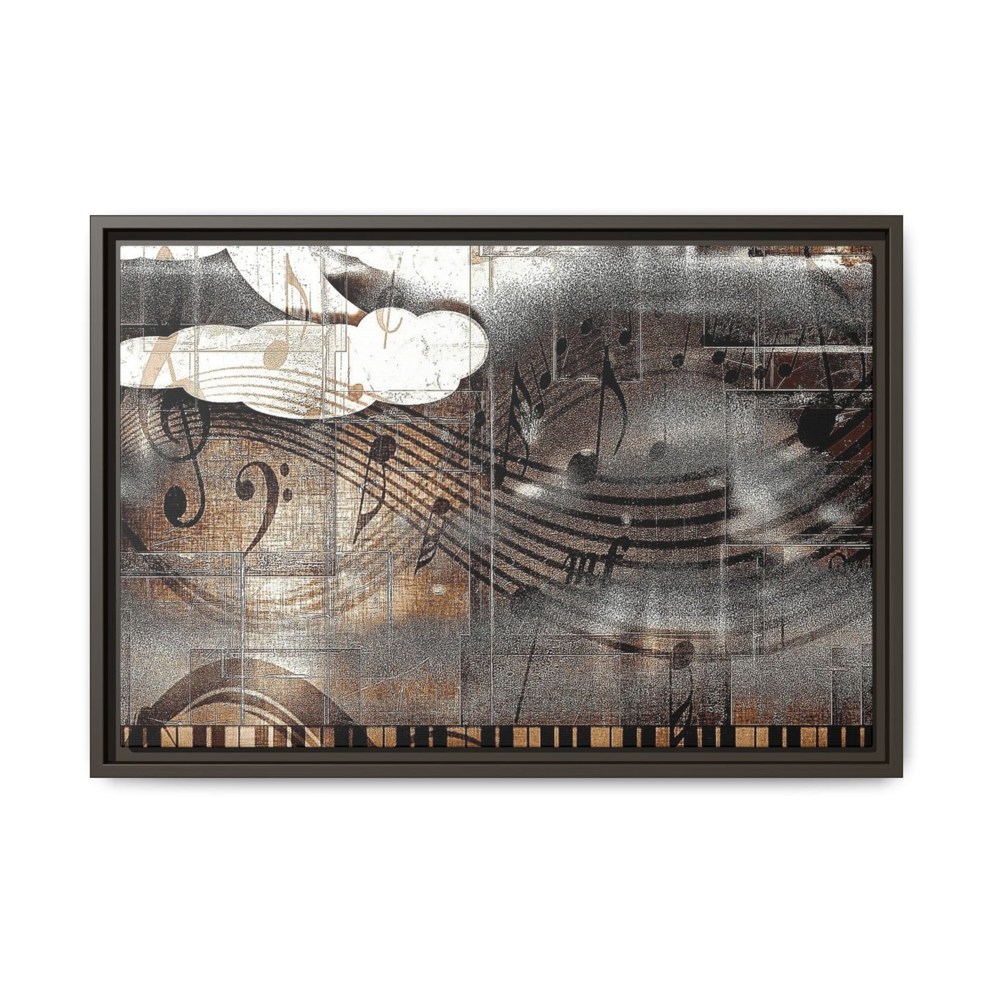 Framed Music Notes Canvas Print — Abstract Vintage Piano & Sheet Music Wall Art