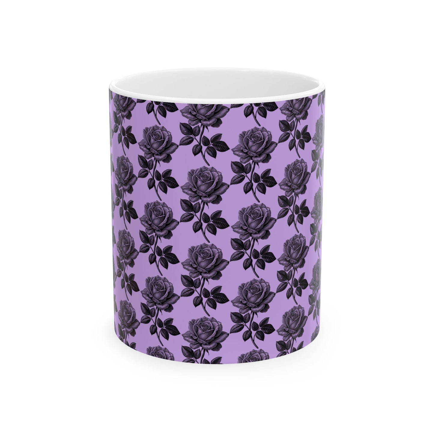 Elegant Black Rose Ceramic Mug, Floral Coffee Cup for Home, Office, Gift for Her, Romantic Tea Mug - 11oz, 15oz