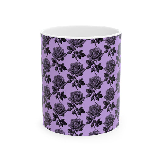 Elegant Black Rose Ceramic Mug, Floral Coffee Cup for Home, Office, Gift for Her, Romantic Tea Mug - 11oz, 15oz