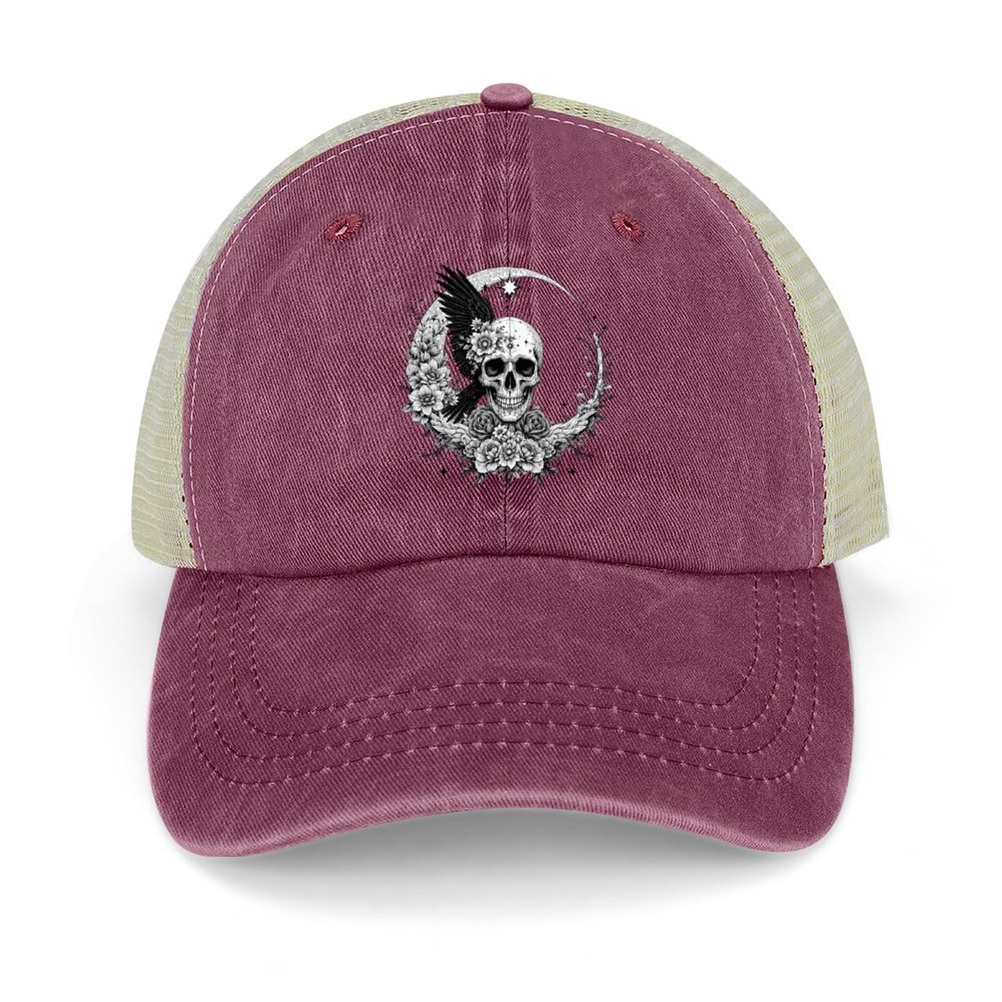 Cotton Trucker Hat for Casual Style - Skull and Roses