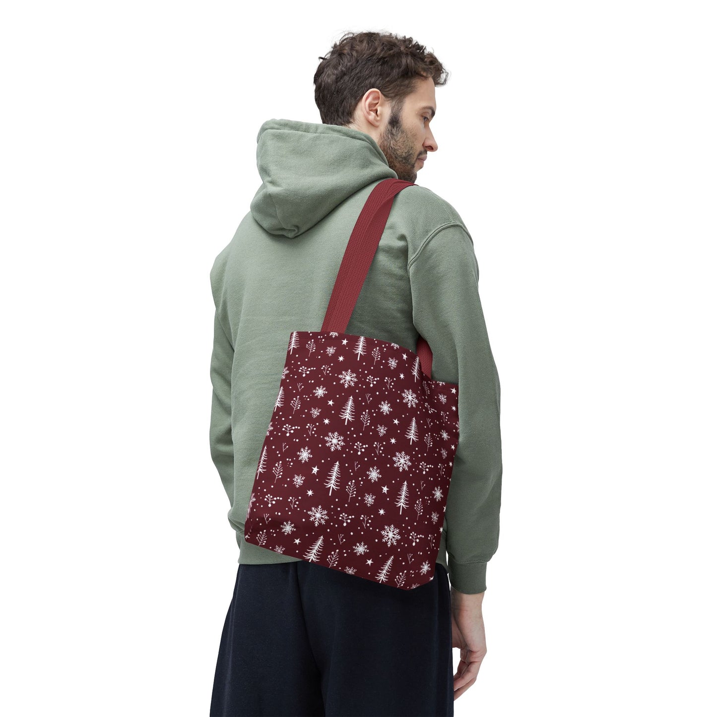Christmas Snowflake Tote Bag – Burgundy Holiday Patterned Carryall