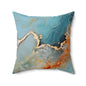 Blue & Gold Marble Decorative Pillow — Turquoise Abstract Square Throw Pillow