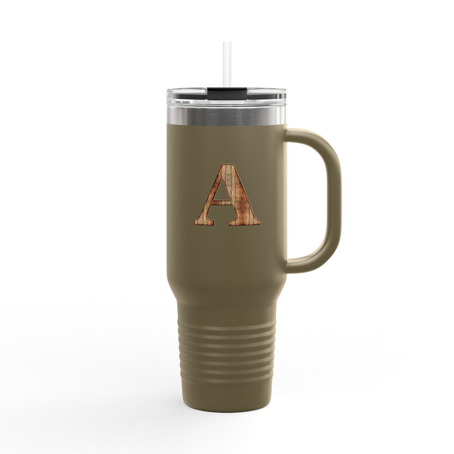 Wooden Monogram 40oz Insulated Travel Mug – Personalized Initial 'A'