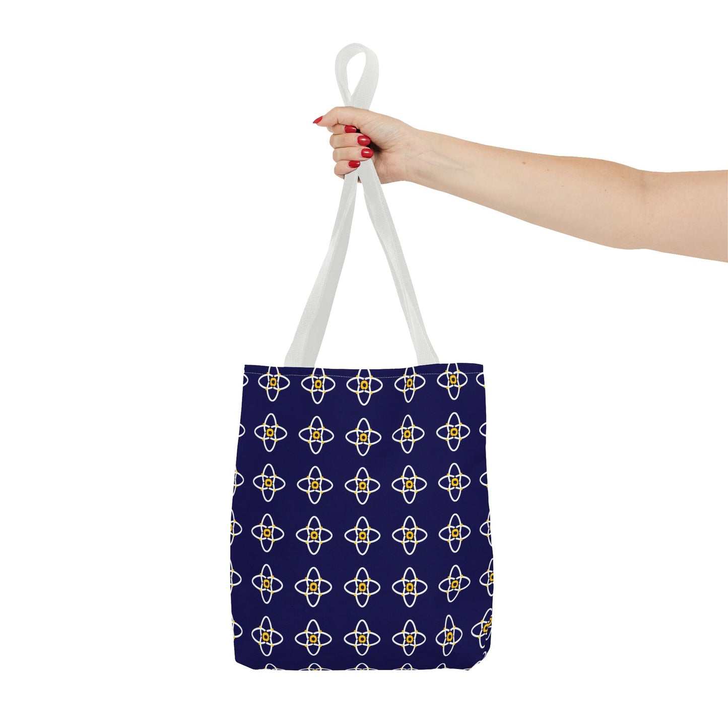 Navy Geo Floral Pattern Tote Bag — Reusable Everyday Shopping Tote
