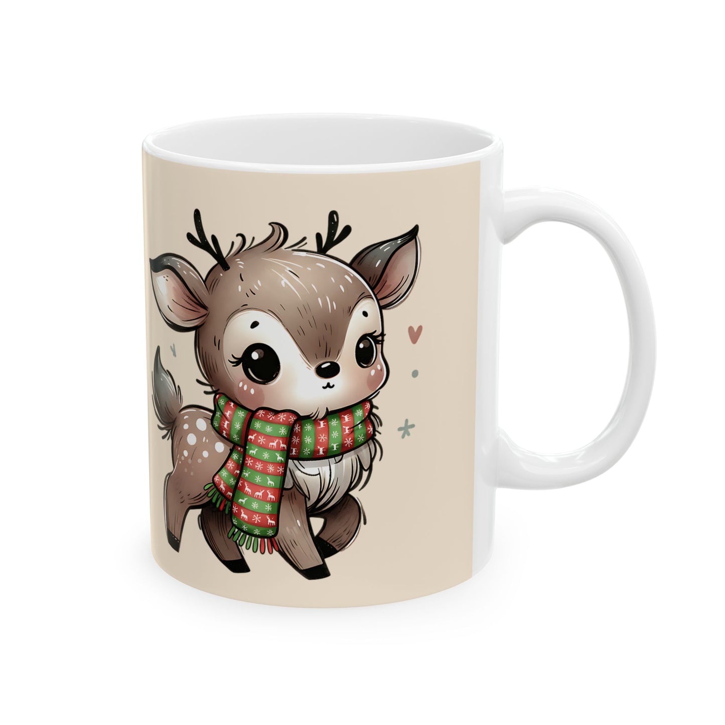 Cute Reindeer Mug — Christmas Deer Ceramic Coffee Cup (11oz & 15oz)