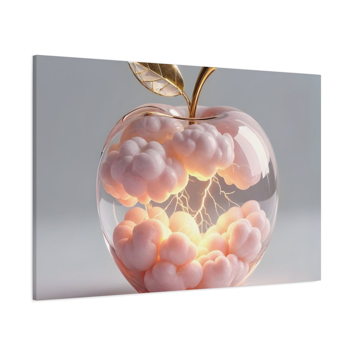 Surreal Glass Apple Canvas – Lightning & Pink Clouds Wall Art