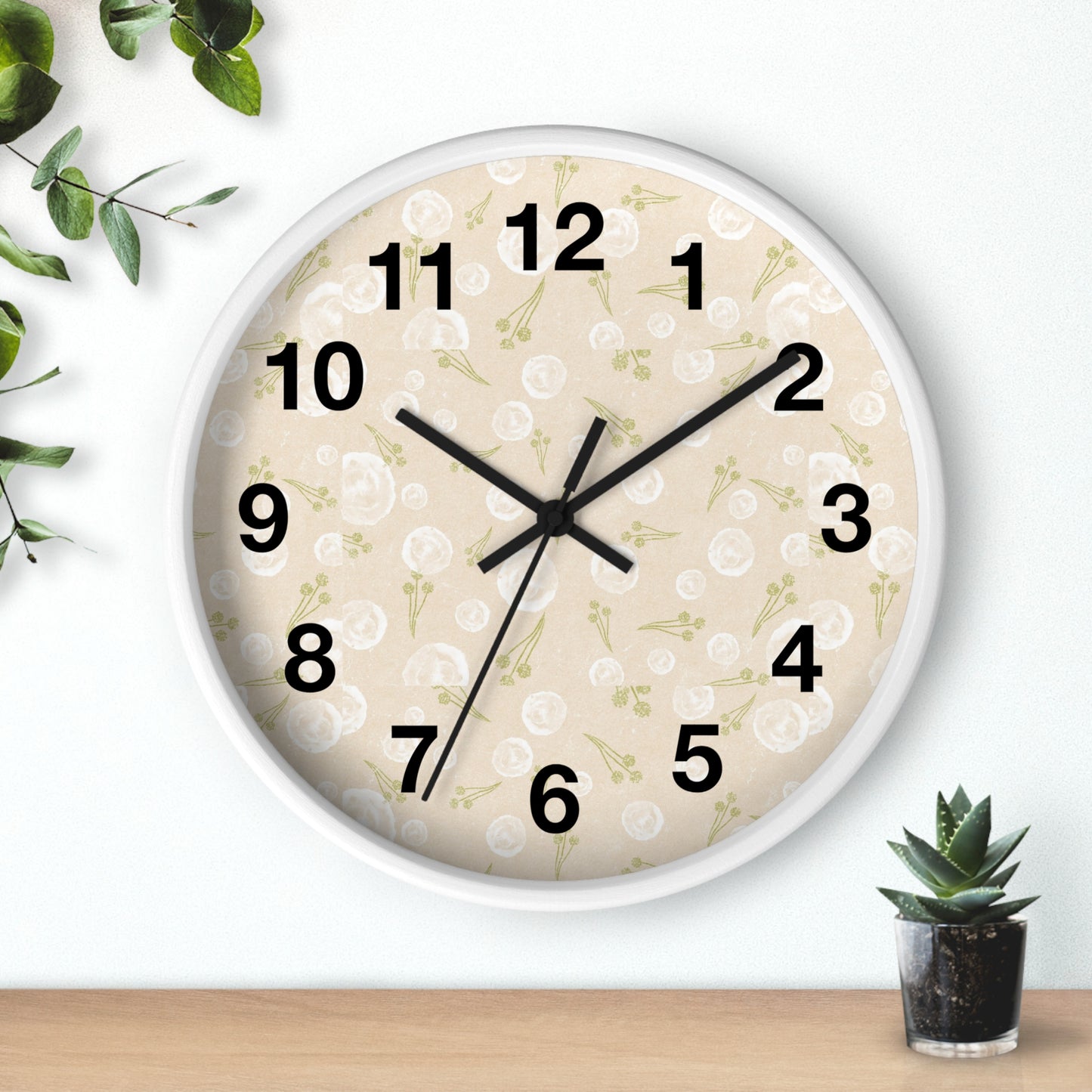 Chic Floral Wall Clock, Home Decor, Modern Design, Gift for Her, Wall Art, Boho Style, Timepiece