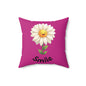 Cheerful Flower Throw Pillow, Smile Decor for Home, Positive Vibe Cushion, Gift for Her, Spring Decoration