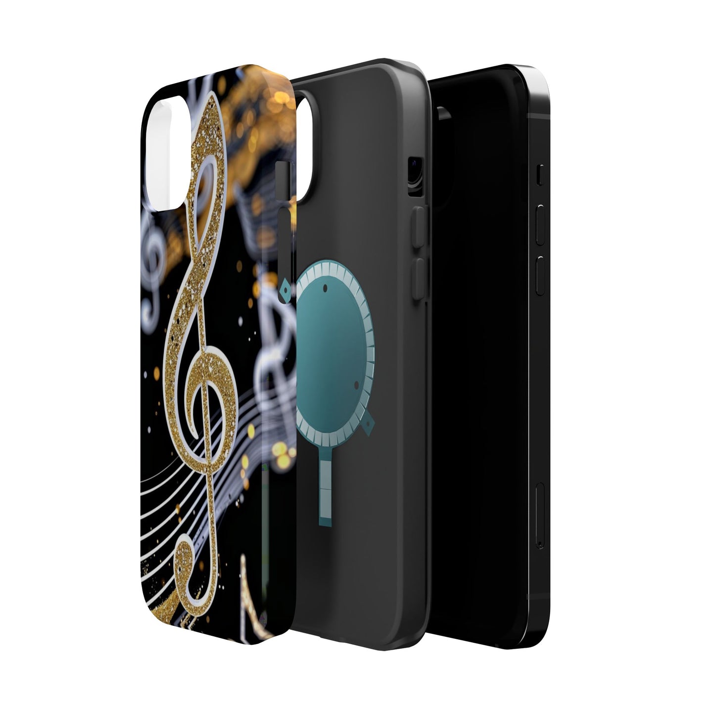 Music Notes Magnetic Impact-Resistant Phone Case — Gold Treble Clef Design