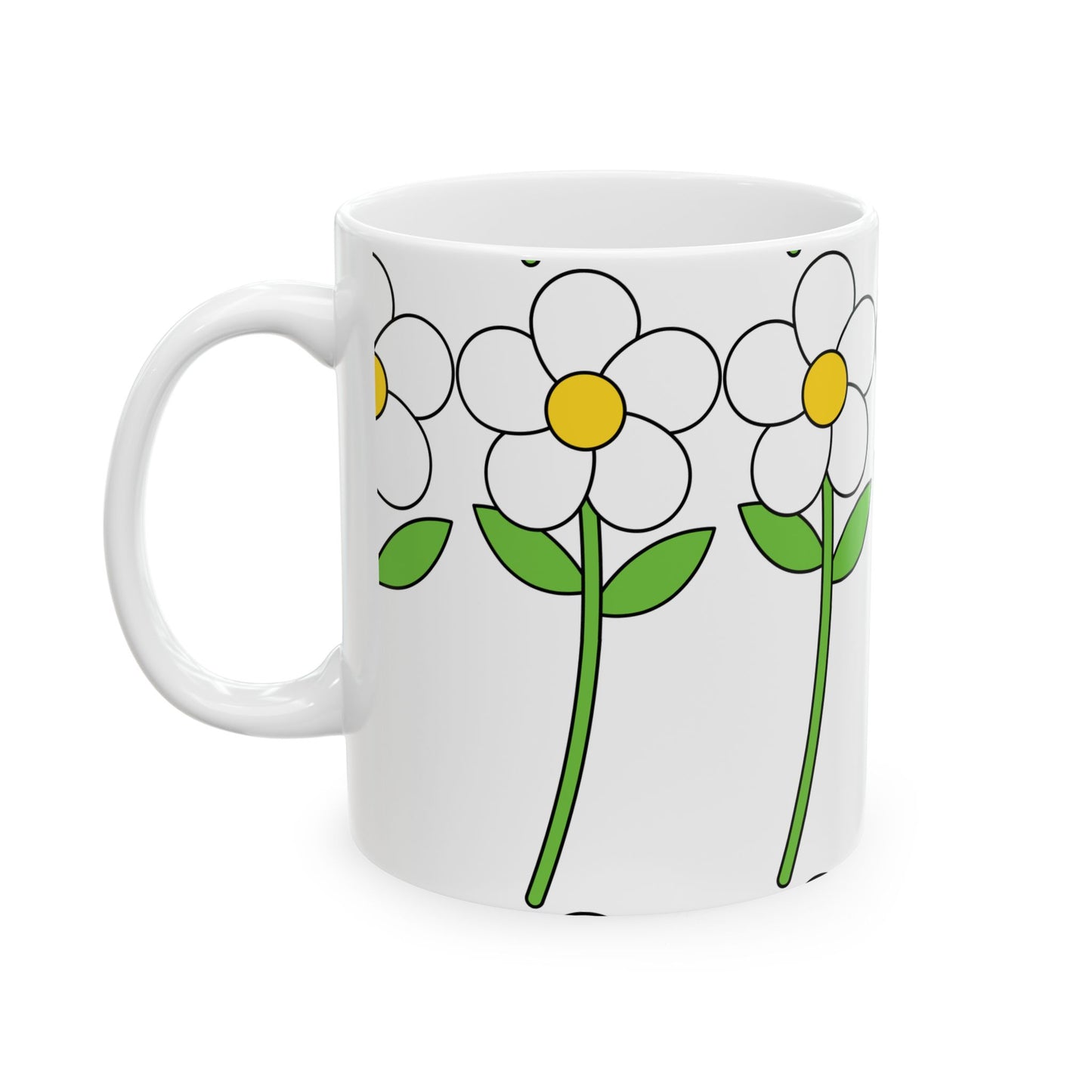 Flower Power Ceramic Mug - 11oz & 15oz, Floral Coffee Cup, Gift for Garden Lovers, Cute Tea Mug for Her, Spring Decor Mug