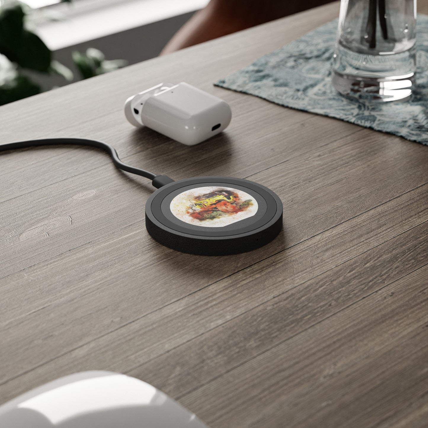 Wireless Charging Pad — Vintage Yellow Hot Rod Design
