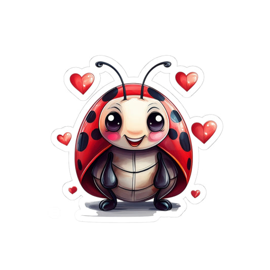 Cute Ladybug Sticker — Lovable Cartoon Kiss-Cut Decal with Hearts