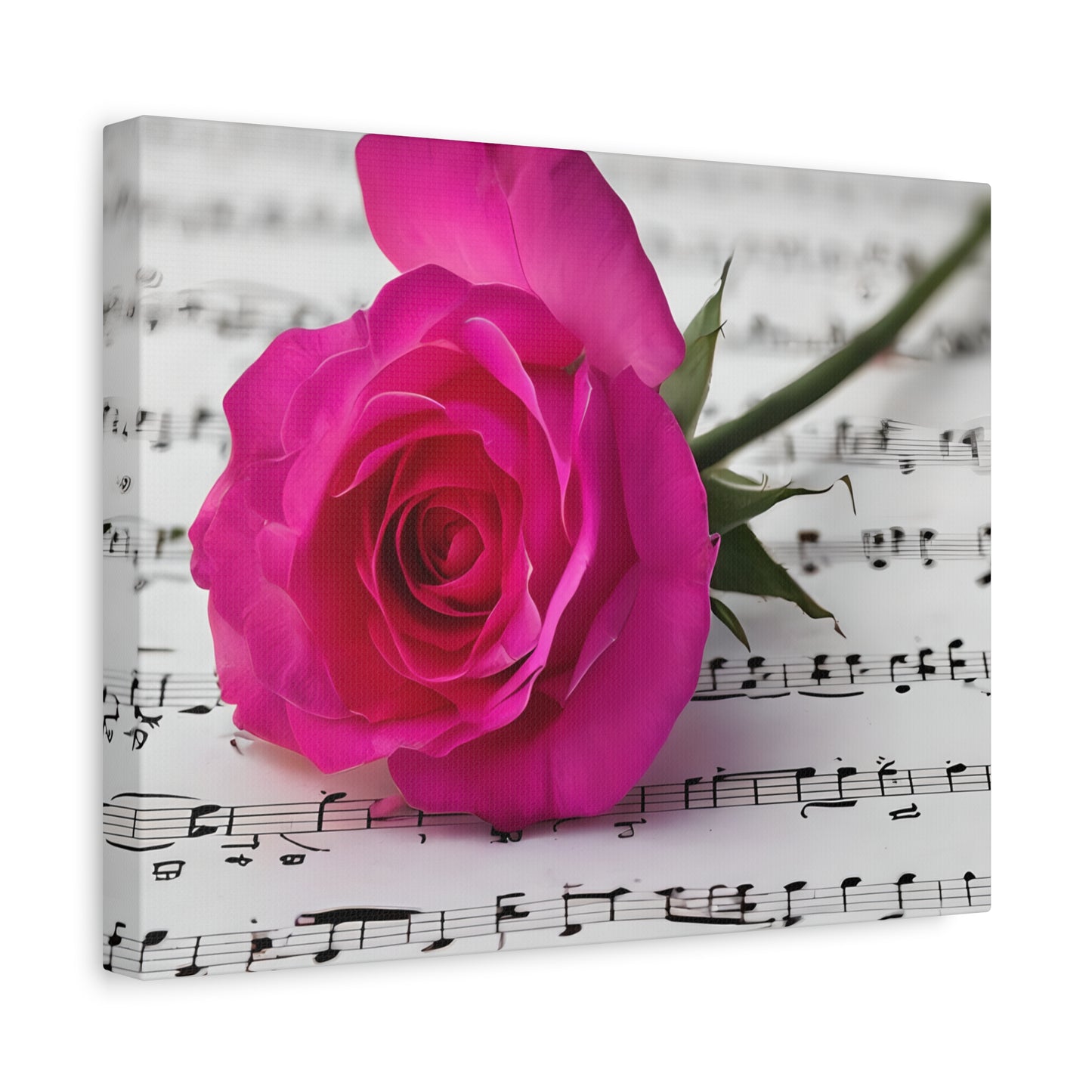 Stretched Canvas Art Print, Classic Rose on Sheet Music, Floral Wall Decor, Home Decoration, Gift for Music Lovers