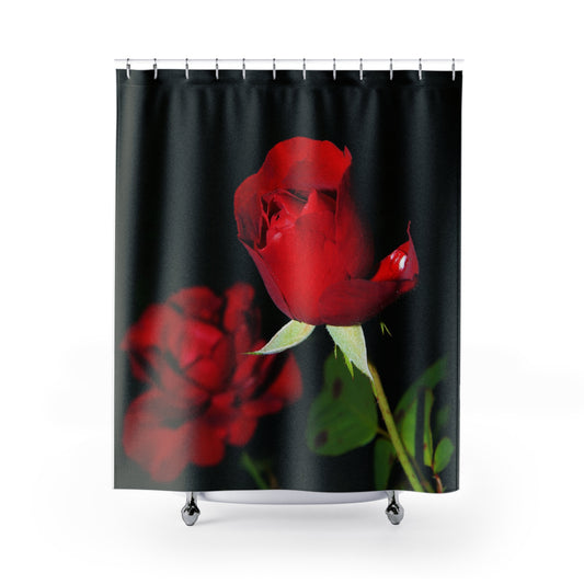 Elegant Floral Shower Curtain - Red Rose Design