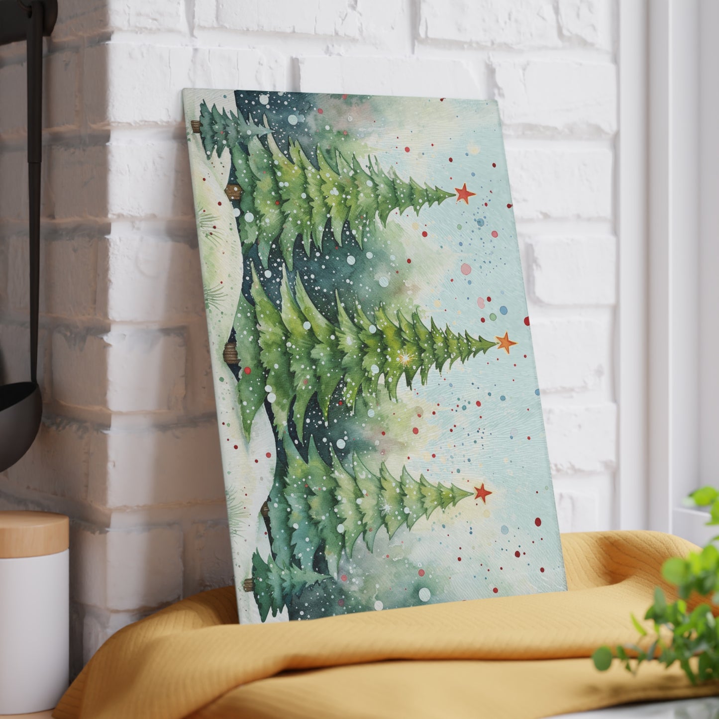 Glass Cutting Board — Watercolor Christmas Trees Holiday Kitchen Decor