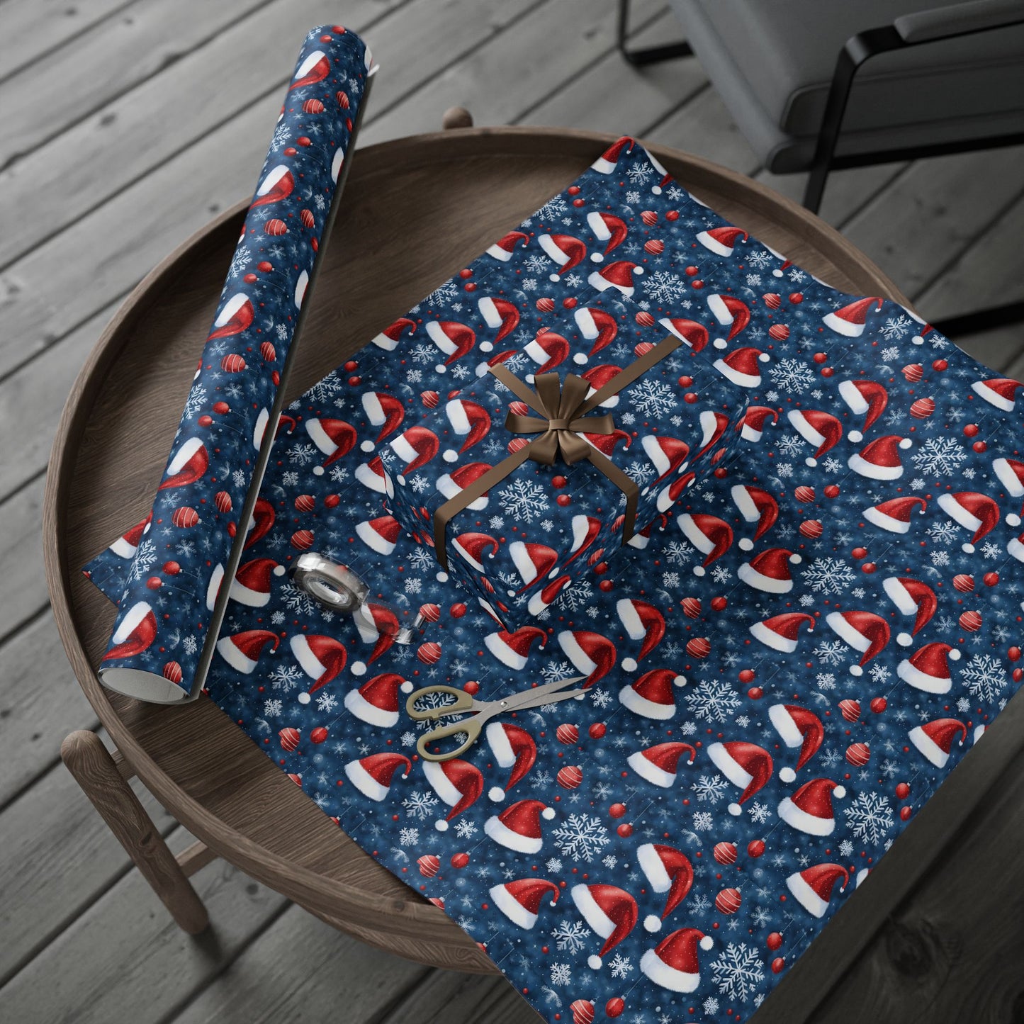 Christmas Santa Hat Wrapping Paper Roll — Festive Snowflake Gift Wrap