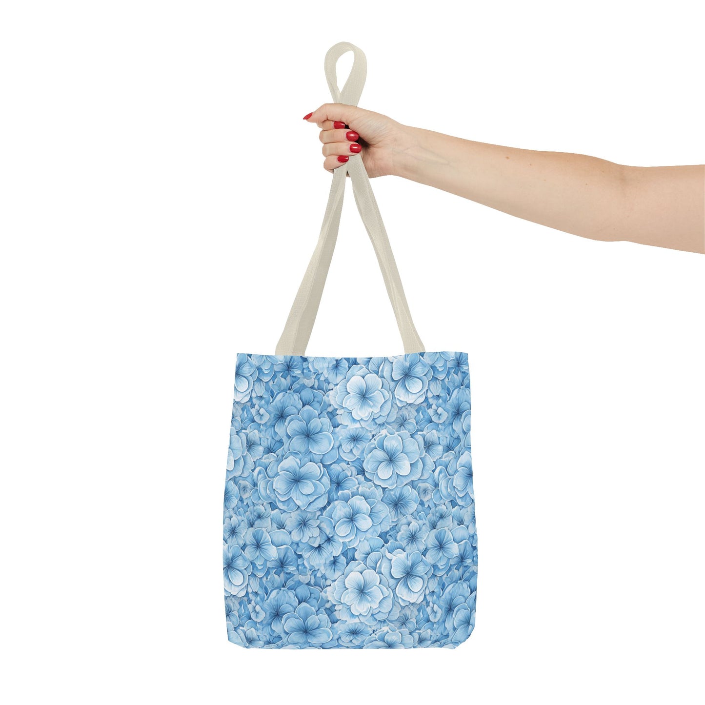 Blue Watercolor Floral Tote Bag — Reusable Flower Pattern Shopper