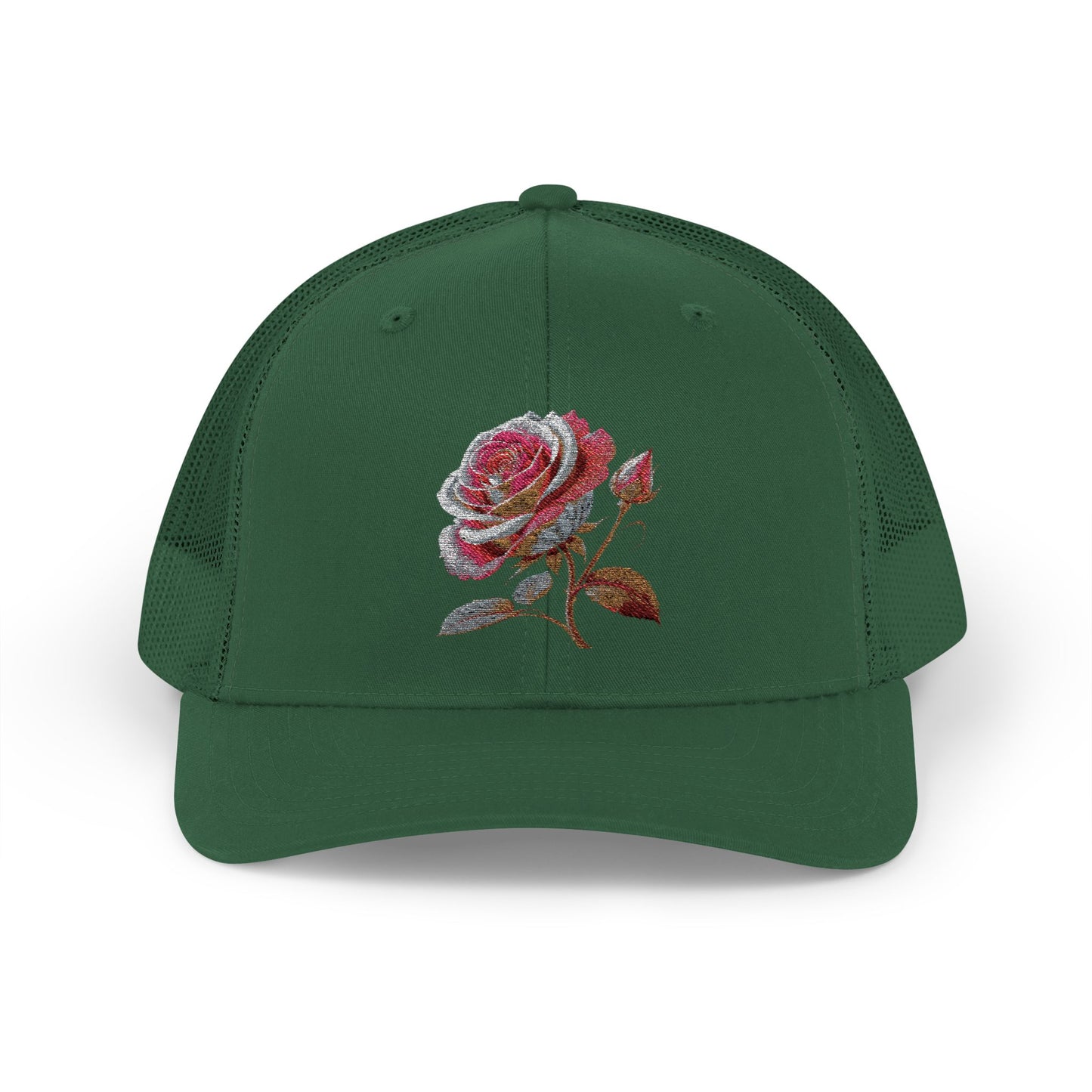 Rose Embellished Snapback Trucker Cap, Casual Hat for Outdoor Events, Gift for Flower Lovers, Stylish Fashion Accessory, Holiday Cap