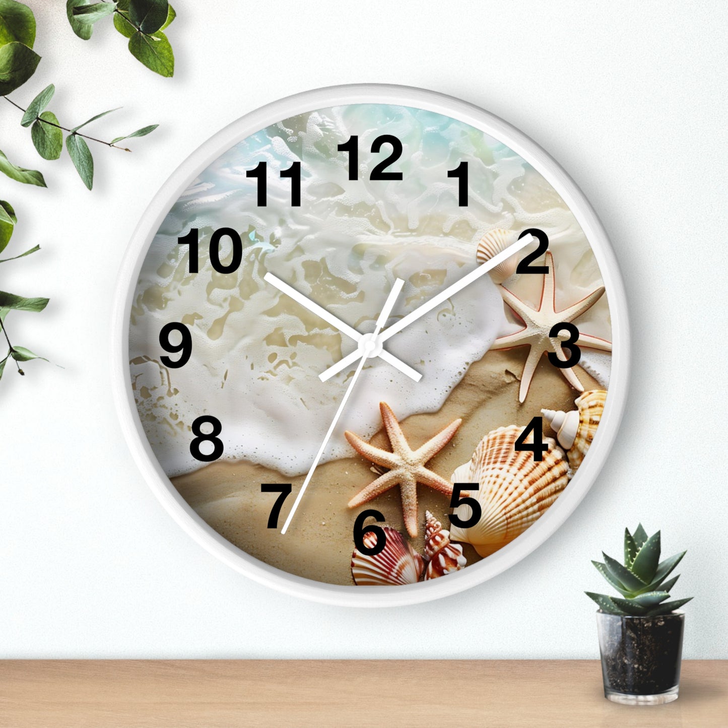 Beach Shells Wall Clock — Coastal Starfish Seaside Decor