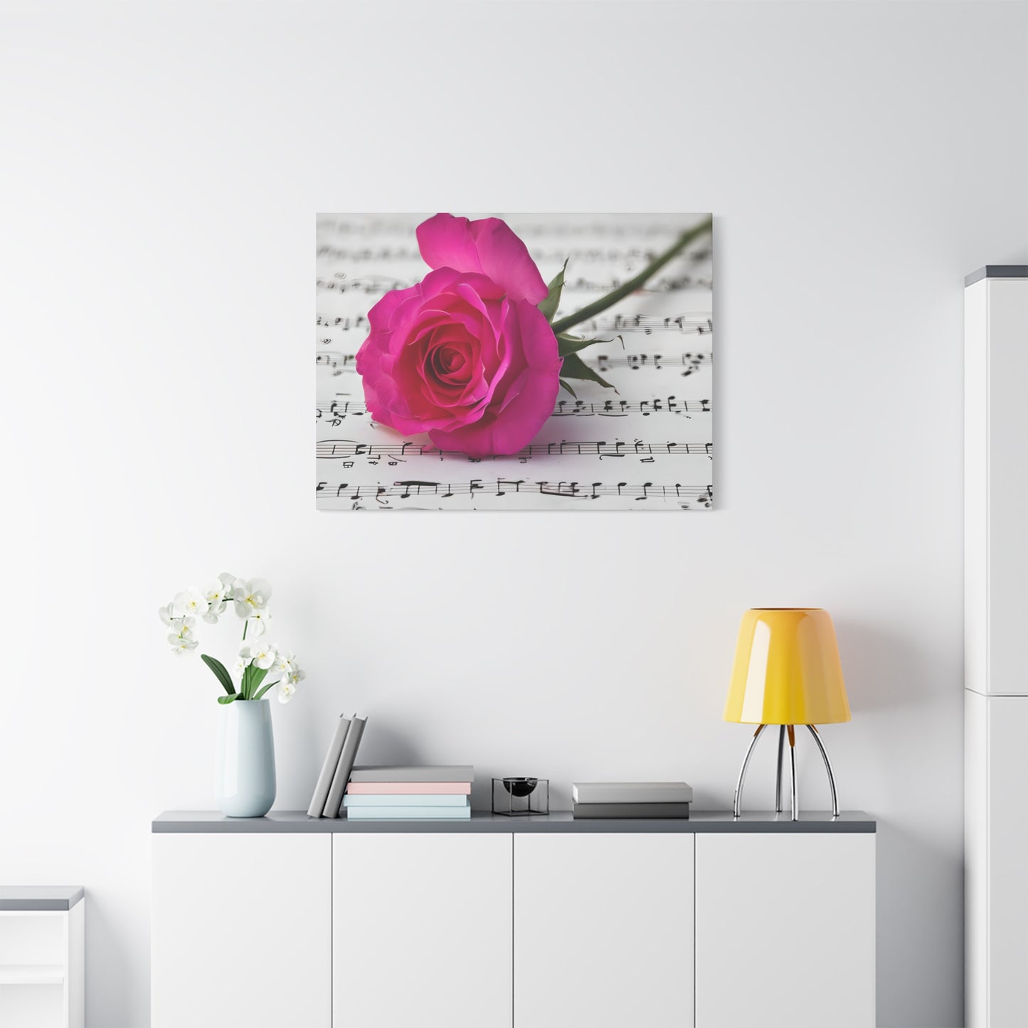 Stretched Canvas Art Print, Classic Rose on Sheet Music, Floral Wall Decor, Home Decoration, Gift for Music Lovers