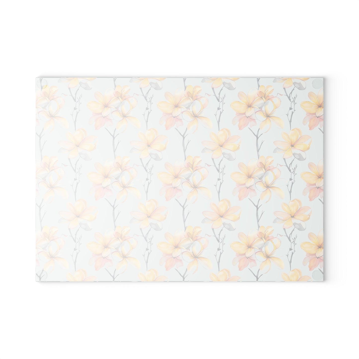 Floral Magnolia Glass Cutting Board — Pastel Yellow Blossom Kitchen Decor