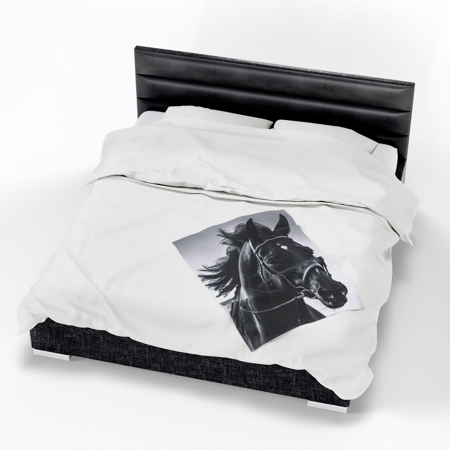 Black Stallion Velveteen Plush Blanket – Photoreal Horse Throw for Equestrian Fans
