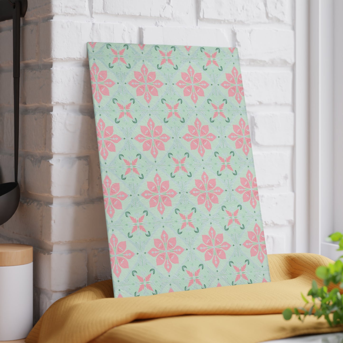 Glass Cutting Board – Pastel Pink & Mint Tile Pattern Kitchen Board