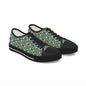 Geometric Retro Hexagon Women's Low Top Sneakers — Green Teal Patterned Canvas Shoes