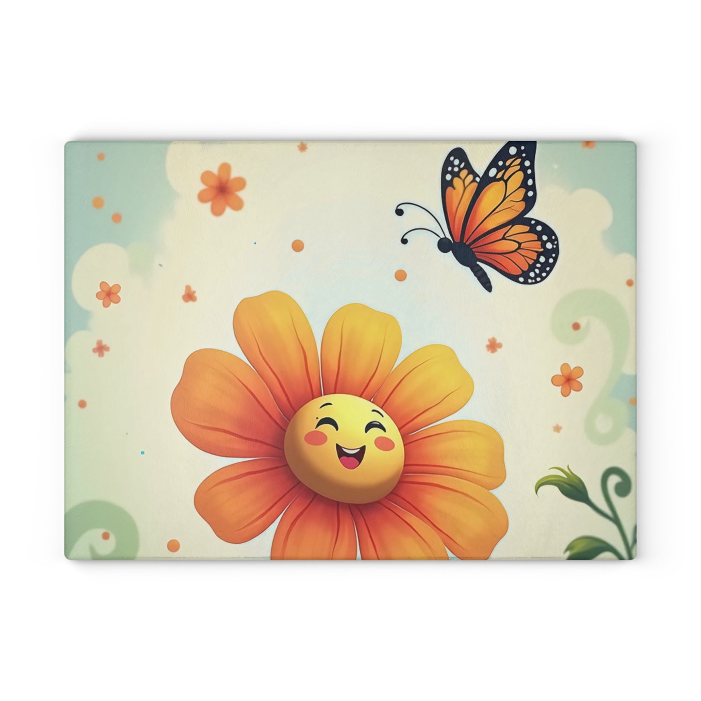 Cheerful Floral Glass Cutting Board, Kitchen Decor, Gift for Home, Cooking Accessory, Butterfly Artwork, Spring Inspired
