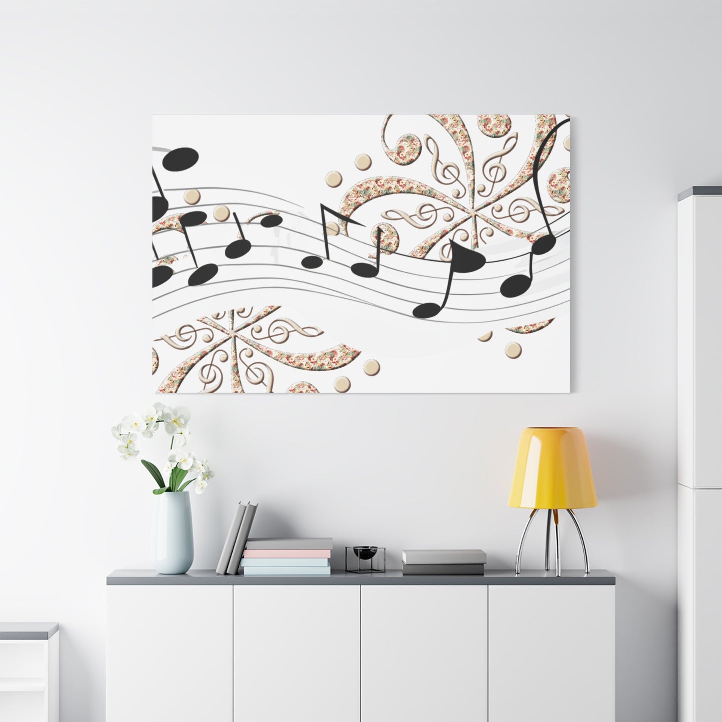 Musical Note Canvas Art, Floral Decor for Home, Music Lover Gift, Wall Art for Musicians, Unique Gift Idea