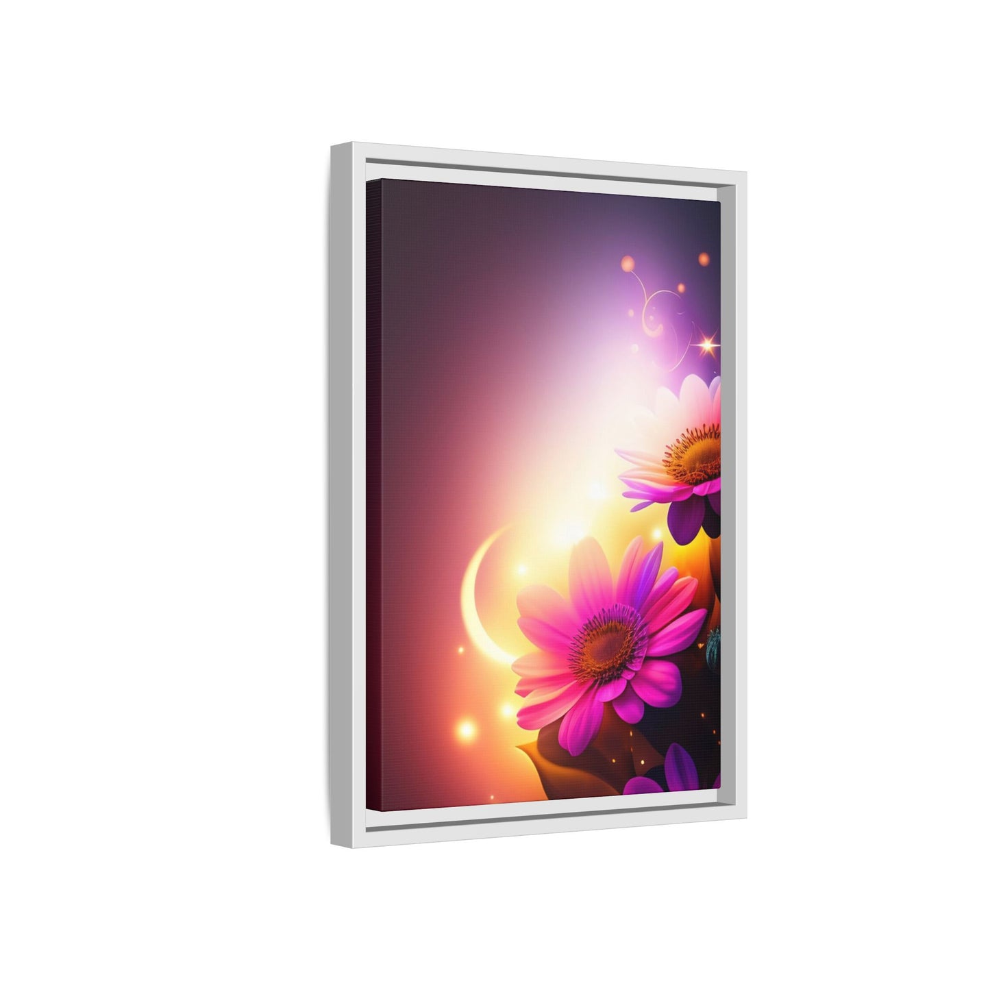 Framed Floral Canvas Art — Pink Daisies Sunset Wall Print