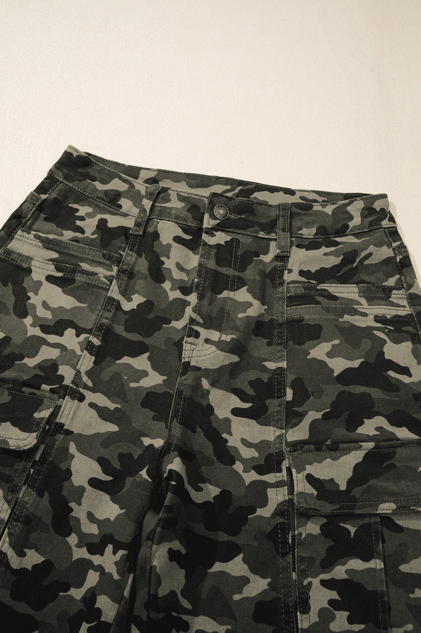 Green Camouflage Print Multi Pocketed Womens Denim Pants